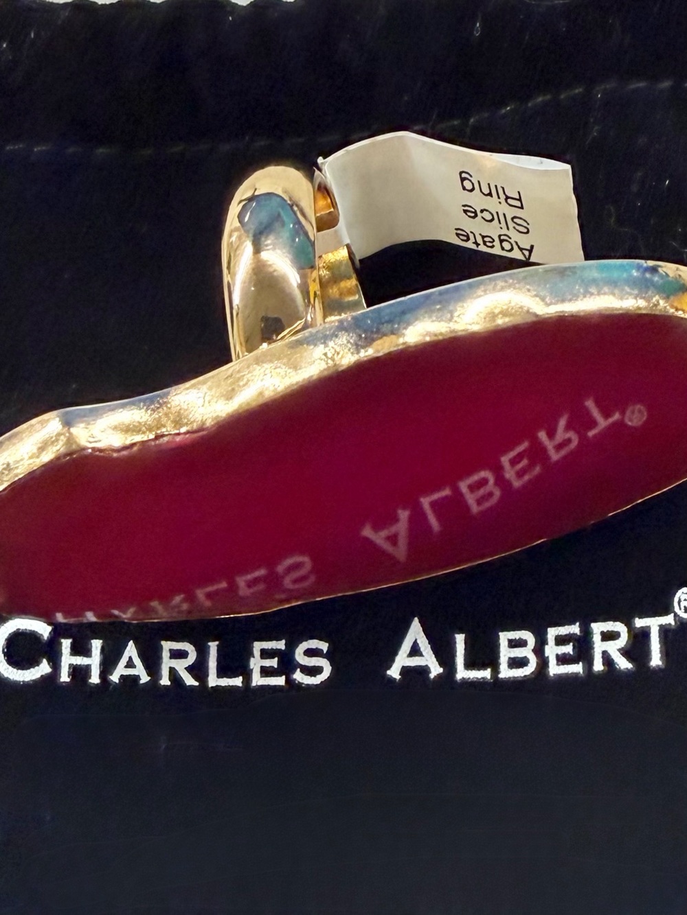 NWT Charles Albert Pink Agate Slice Adjustable Ring